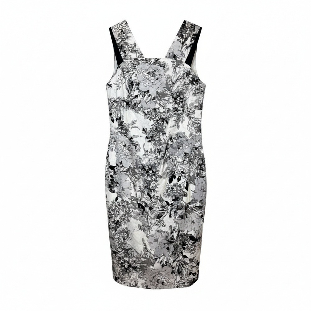 Adrianna Papell Dress Women 14 Black Midi Floral Party Event Plus Size Going Out